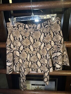 Snake Print Tie-Waist Skirt - Brown